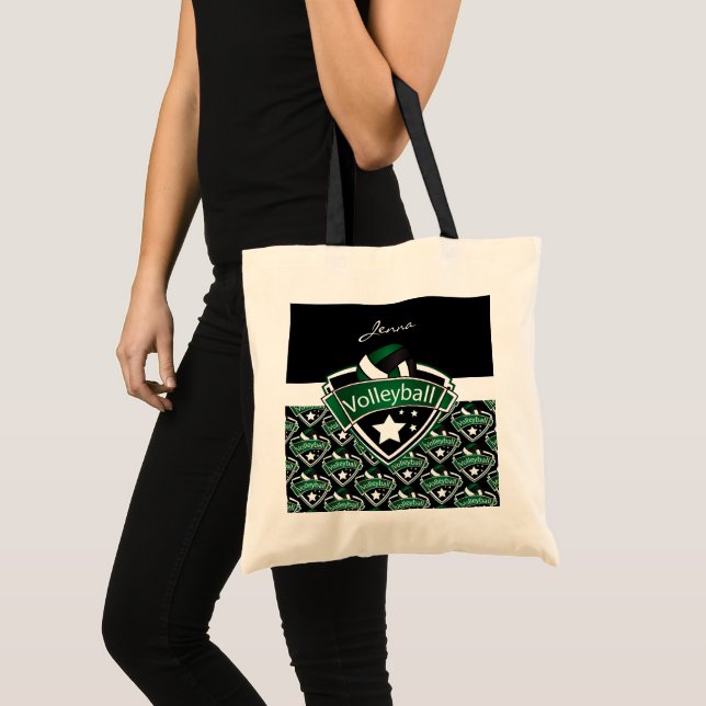 Volleyball Logo in Dark Green Tote Bag (Front (Product))