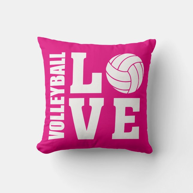 Volleyball Love Pink Throw Pillow (Front)