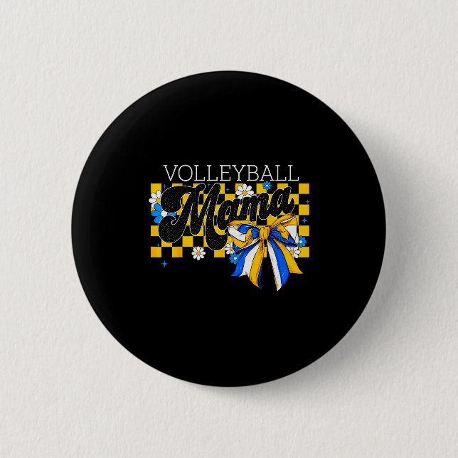 Volleyball Mama Mom Game Day Retro Flower Coquette 2 Inch Round Button (Front)