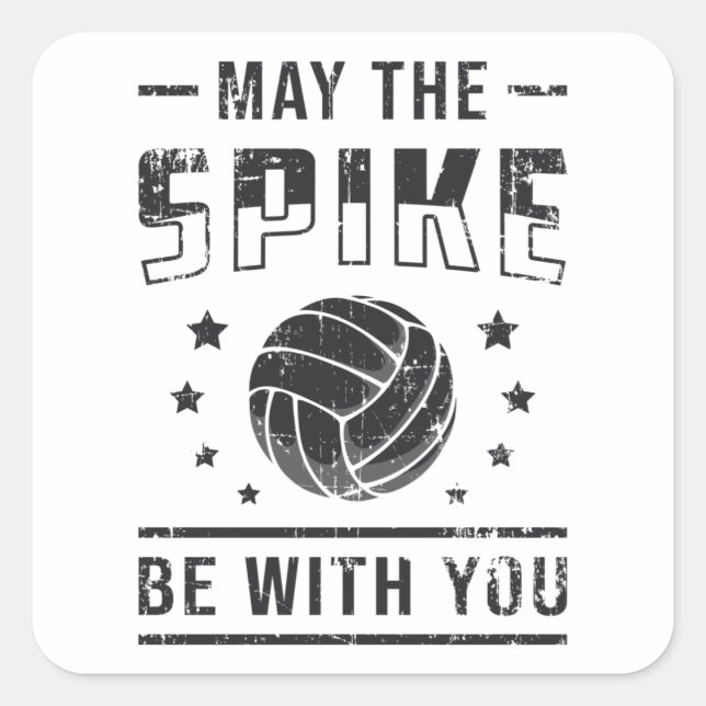 Volleyball May The Spike Be With You Retro Gift Square Sticker (Front)
