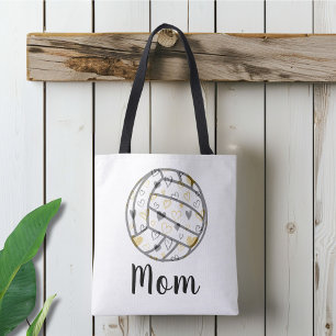 Volleyball Mom Black White and Gold Tote Bag