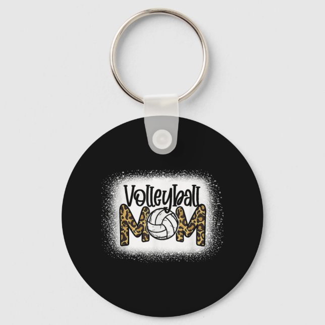 Volleyball Mom Leopard Bleached Fun Mother's Day W Keychain (Front)