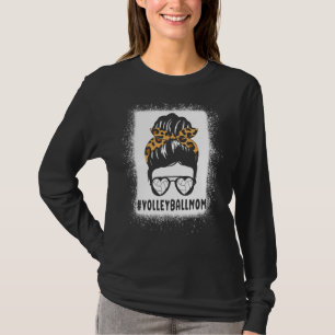 Volleyball Mom Leopard Bleached Team Quote For W T-Shirt
