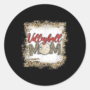Volleyball Mom Leopard Fun Sport Ball Mom Mother's Classic Round Sticker