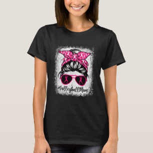 Volleyball Mom Leopard Messy Bun Sport  Mother's D T-Shirt