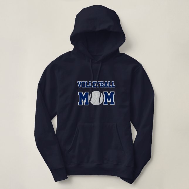Volleyball Mom - Navy Blue and White Hoodie (Design Front)