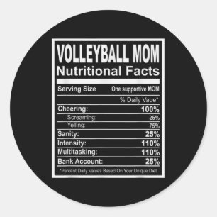 Volleyball Mom Nutritional Facts  Classic Round Sticker