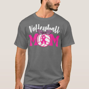 Volleyball Mom Pink Ribbon Breast Cancer Awareness T-Shirt