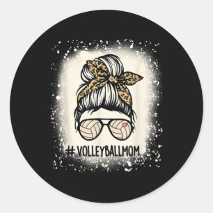 Volleyball Mom Volleyball Lover Mom Messy Bun Blea Classic Round Sticker