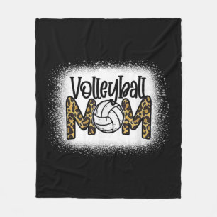 Volleyball Mom Women Leopard Cute Bleached Fun Mot Fleece Blanket