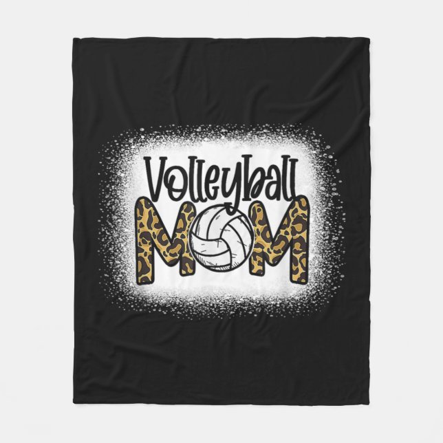Volleyball Mom Women Leopard Cute Bleached Fun Mot Fleece Blanket (Front)