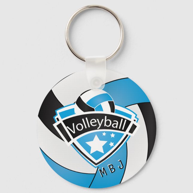 Volleyball -  Monogram  - Baby Blue, White & Black Keychain (Front)