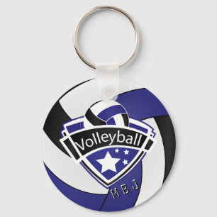 Volleyball -  Monogram  - Dark Blue, White & Black Keychain