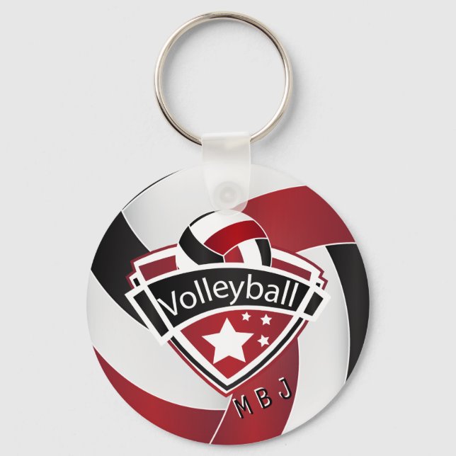 Volleyball -  Monogram  - Dark Red, White & Black Keychain (Front)