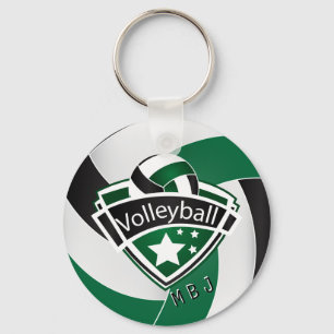 Volleyball -  Monogram  - Green, White & Black Keychain