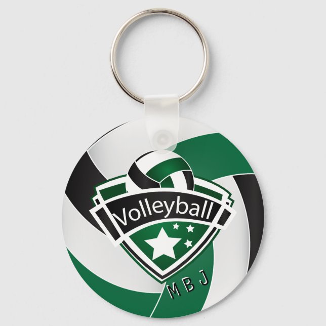 Volleyball -  Monogram  - Green, White & Black Keychain (Front)