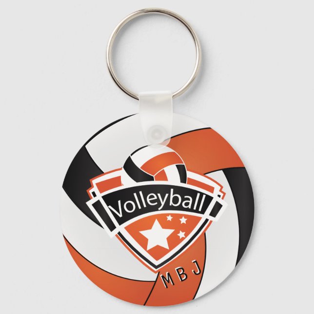 Volleyball -  Monogram  - Orange, White & Black Keychain (Front)