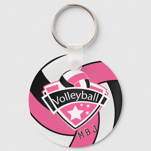 Volleyball -  Monogram  - Pink, White & Black Keychain (Front)
