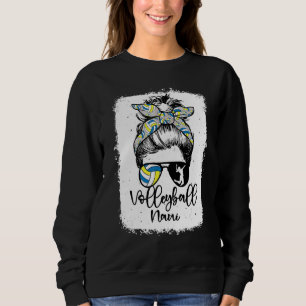 Volleyball Nani Vintage Leopard Messy Bun Bleached Sweatshirt