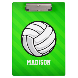 Volleyball; Neon Green Stripes Clipboard