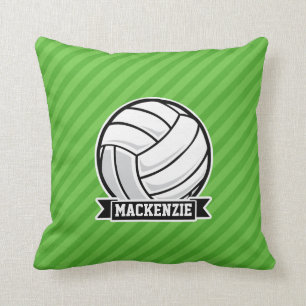 Volleyball on Green Stripes Throw Pillow