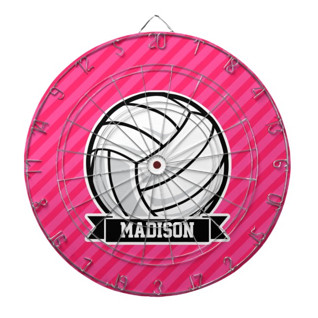 Volleyball on Neon Pink Stripes Dartboard (Front)