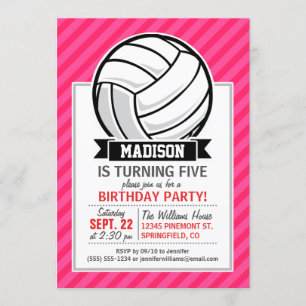 Volleyball on Neon Pink Stripes Invitation