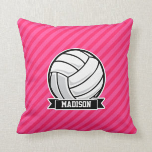 Volleyball on Neon Pink Stripes Throw Pillow