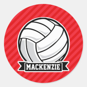 Volleyball on Red Diagonal Stripes Classic Round Sticker