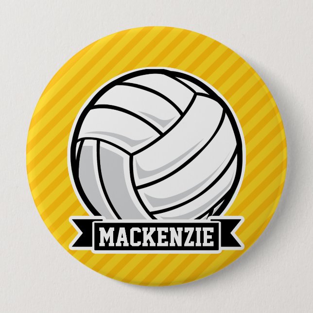 Volleyball on Yellow Stripes 4 Inch Round Button (Front)