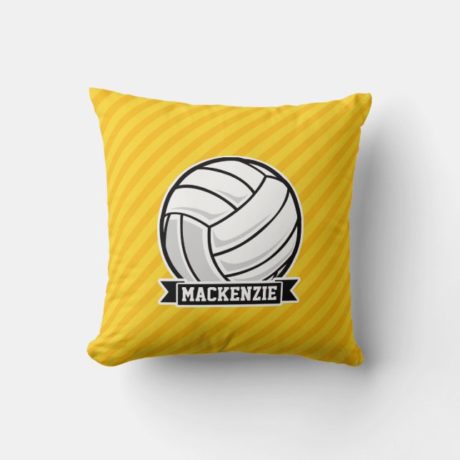Volleyball on Yellow Stripes Throw Pillow (Front)
