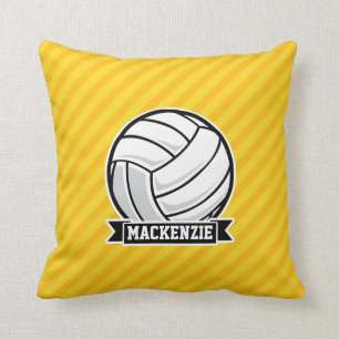 Volleyball on Yellow Stripes Throw Pillow
