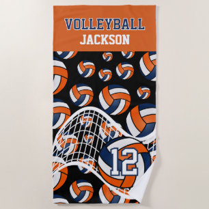 Volleyball - Orange, White and Navy Blue Beach Towel