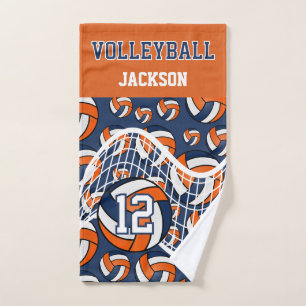 Volleyball - Orange, White and Navy Blue  Hand Towel