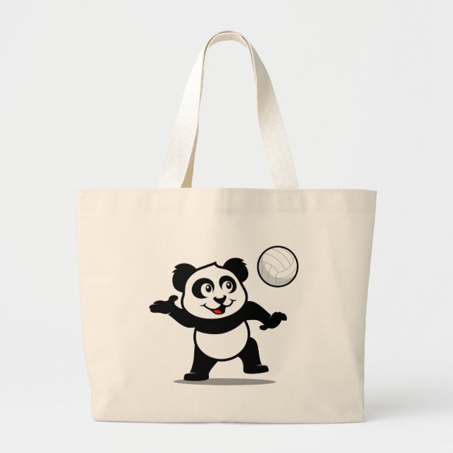 Volleyball Panda Large Tote Bag (Front)