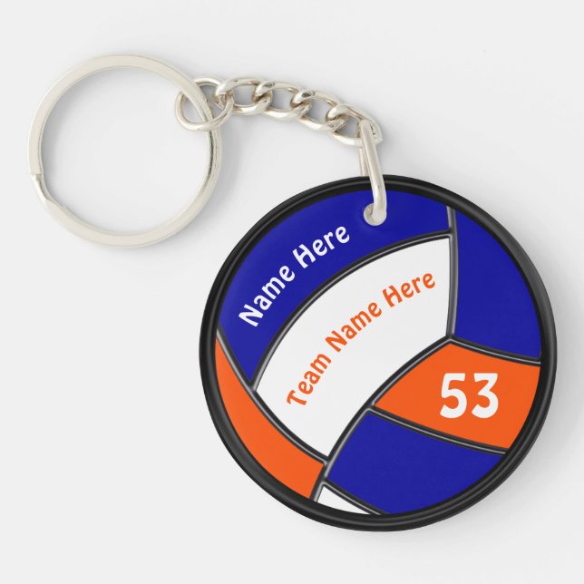 Volleyball Party Favors Gifts, Orange and Blue Keychain (Front)