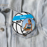 Volleyball Pin Name Jersey Number Photo Button<br><div class="desc">This design features a volleyball background with space for a name, number and photo. Click the customize button for more flexibility in adjusting the text! Variations of this design, other sports, as well as coordinating products are available in our shop, zazzle.com/store/doodlelulu. Contact us if you need this design applied to...</div>