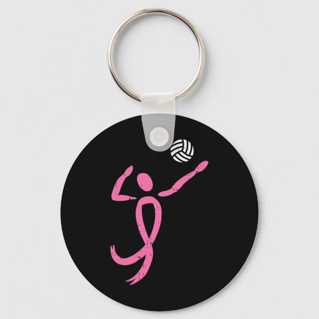 Volleyball Pink Ribbon Breast Cancer Awareness Spo Keychain (Front)