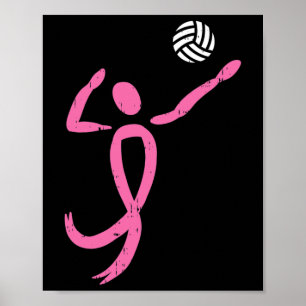 Volleyball Pink Ribbon Breast Cancer Awareness Spo Poster