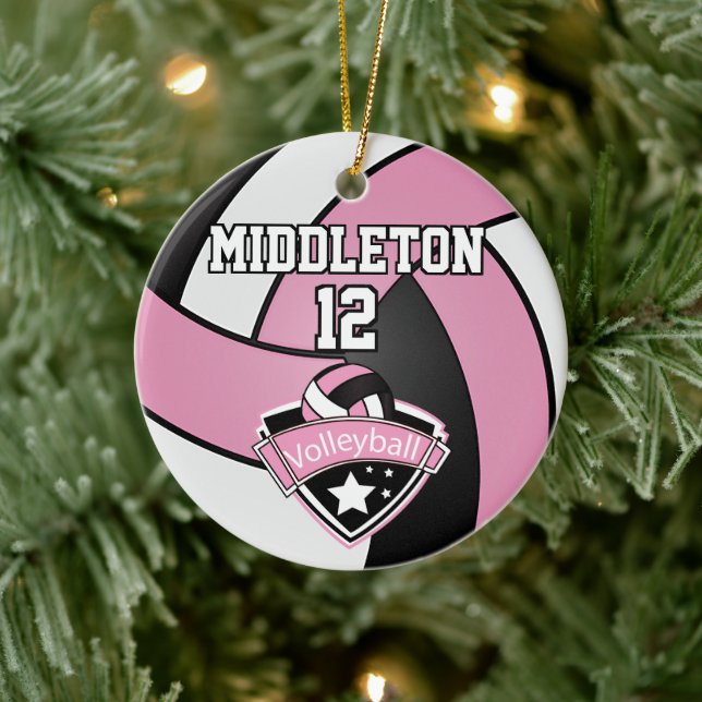Volleyball 🏐 Pink, White and Black Ceramic Ornament (Tree)