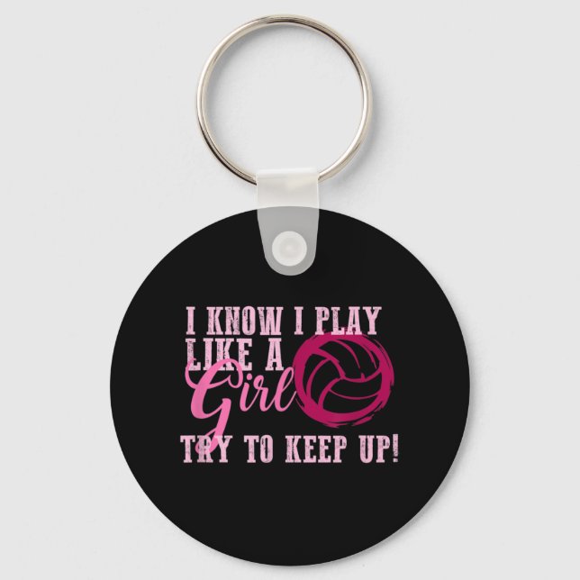 Volleyball Play Like a Girl Cute For Teens  Keychain (Front)