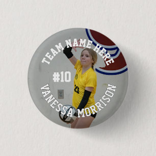 Volleyball Player Add Name Number Team and Photo 1 Inch Round Button