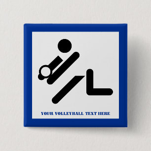Volleyball player black, white, blue icon custom 2 inch square button