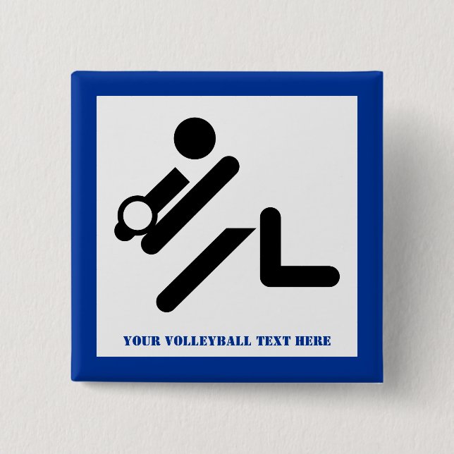 Volleyball player black, white, blue icon custom 2 inch square button (Front)