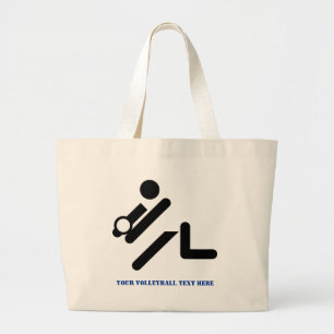 Volleyball player black, white, blue icon custom large tote bag