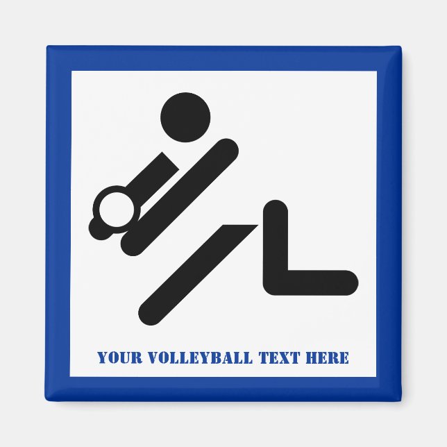 Volleyball player black, white, blue icon custom magnet (Front)