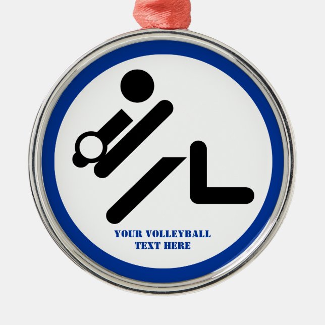 Volleyball player black, white, blue icon custom metal ornament (Front)