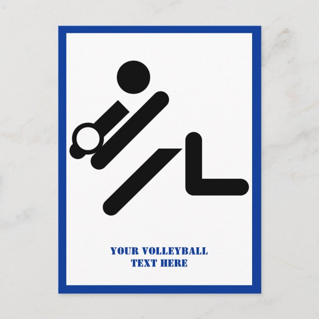 Volleyball player black, white, blue icon custom postcard (Front)