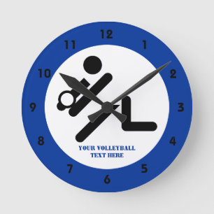 Volleyball player black, white, blue icon custom round clock