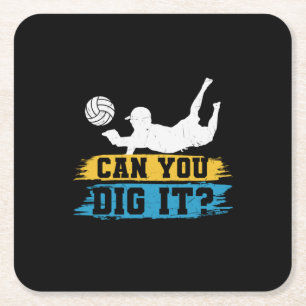 Volleyball Player Can You Dig It Square Paper Coaster